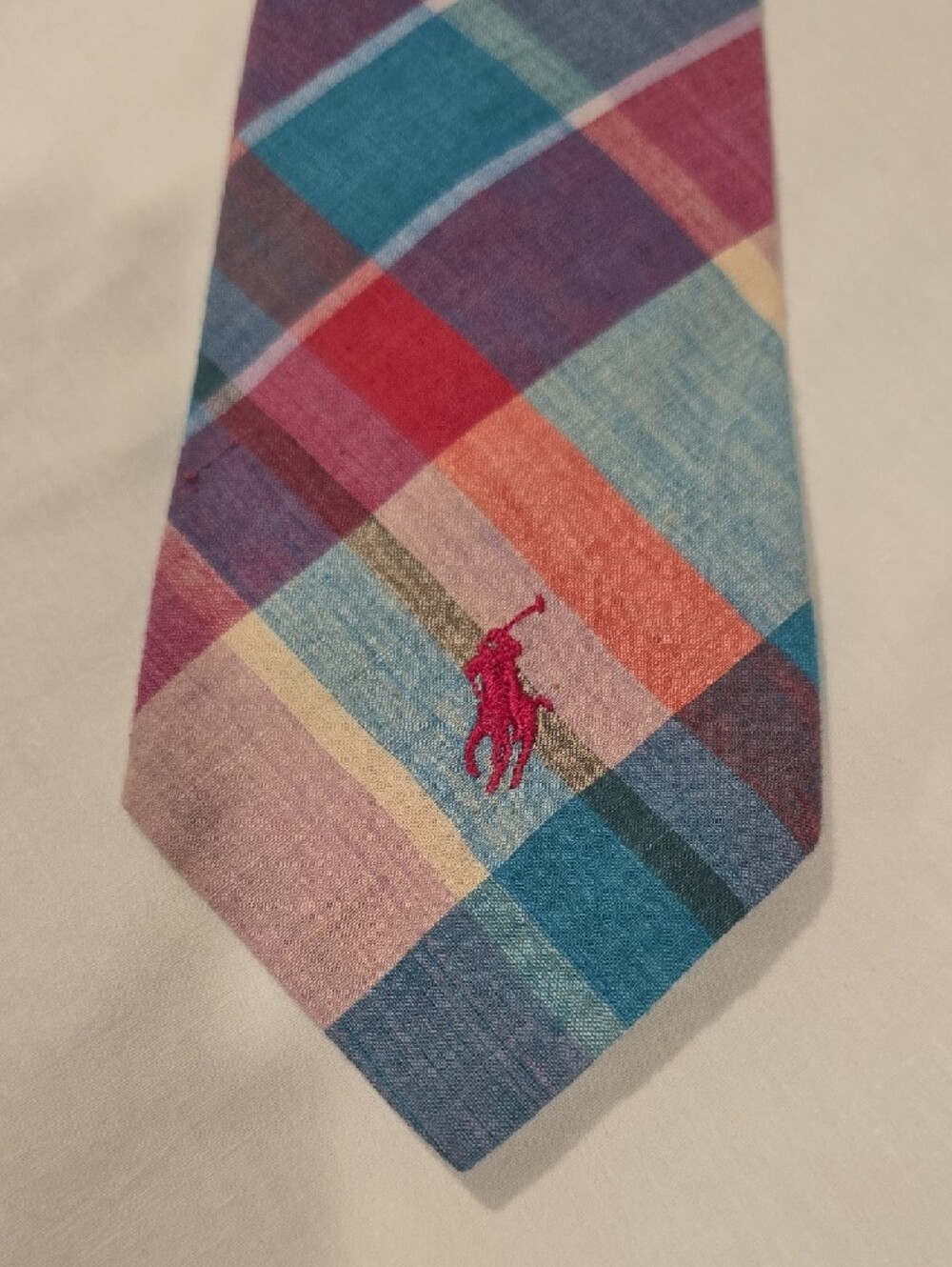 Polo Ralph Lauren Multi-Color Plaid Tie with Red Pony Vintage - Picture 3 of 10